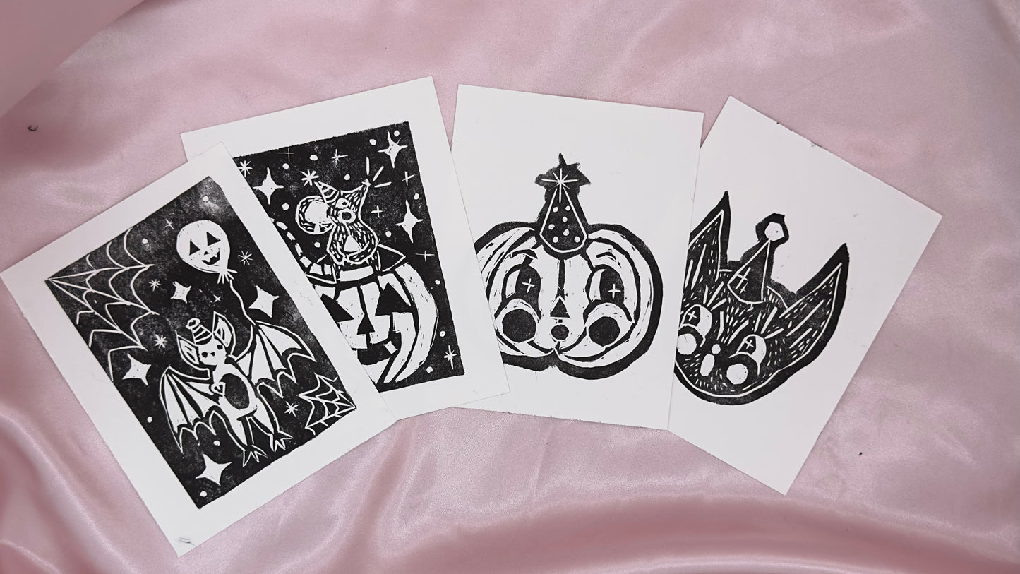 Special Edition Halloween Lino Cut Print Pack – Set of 4